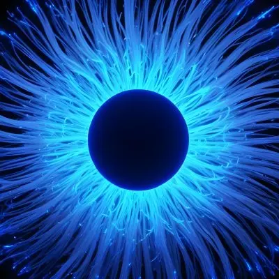 Black Sphere With Blue Glowing Tendrils Emanating Outwards Creating A Mesmerizing And Abstract Composition Against A Dark Background 7 00bf