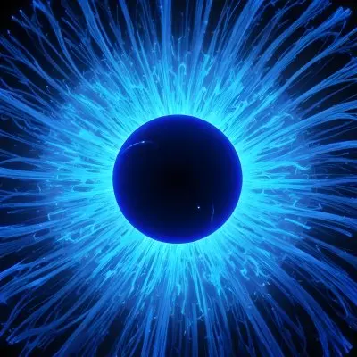Black Sphere With Blue Glowing Tendrils Emanating Outwards Creating A Mesmerizing And Abstract Composition Against A Dark Background 9 8c51