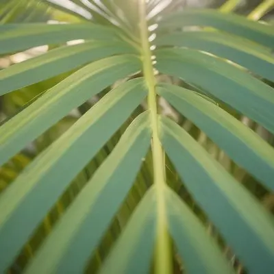 Close Up Of Green Palm Leaves With A Symmetrical Pattern Featuring Yellow Palm Leaves With Asymmetrical Patterns Set Against A Sunset 9 E629