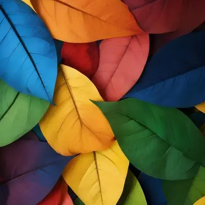 Colorful Abstract Leaves In Various Shades Of Green Yellow Orange Red Blue And Purple Overlapping Each Other 51 0e58