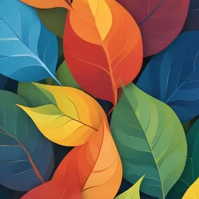 Colorful Abstract Leaves In Various Shades Of Green Yellow Orange Red Blue And Purple Overlapping Each Other 52 1256