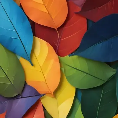 Colorful Abstract Leaves In Various Shades Of Green Yellow Orange Red Blue And Purple Overlapping Each Other 62 B560