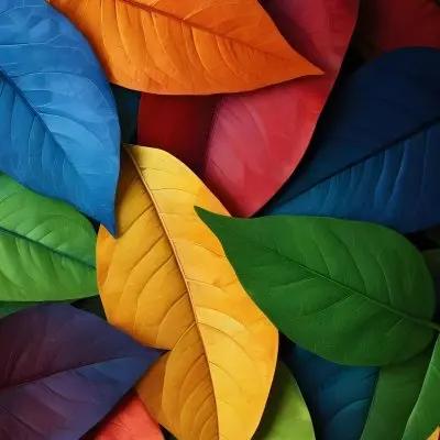 Colorful Abstract Leaves In Various Shades Of Green Yellow Orange Red Blue And Purple Overlapping Each Other 69 88fd