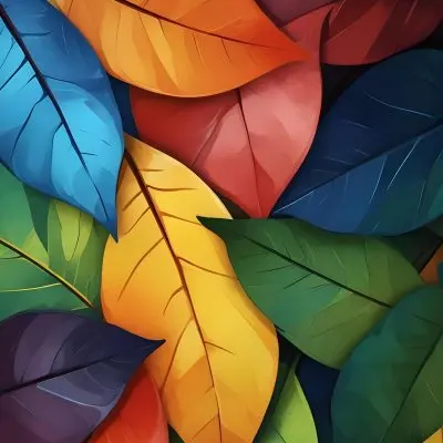 Colorful Abstract Leaves In Various Shades Of Green Yellow Orange Red Blue And Purple Overlapping Each Other 7 1c58