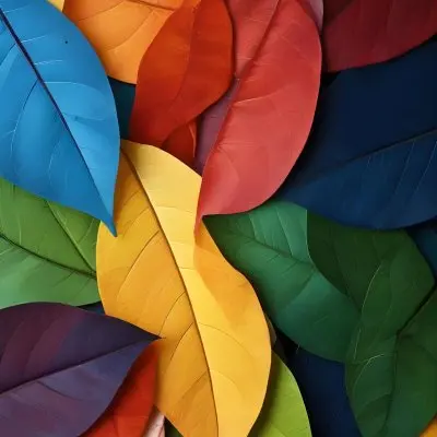 Colorful Abstract Leaves In Various Shades Of Green Yellow Orange Red Blue And Purple Overlapping Each Other 70 76fa