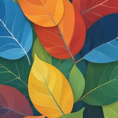 Colorful Abstract Leaves In Various Shades Of Green Yellow Orange Red Blue And Purple Overlapping Each Other 74 Cd2d