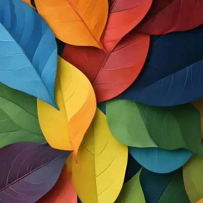 Colorful Abstract Leaves In Various Shades Of Green Yellow Orange Red Blue And Purple Overlapping Each Other 82 Cadb