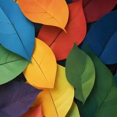 Colorful Abstract Leaves In Various Shades Of Green Yellow Orange Red Blue And Purple Overlapping Each Other 85 A5c2