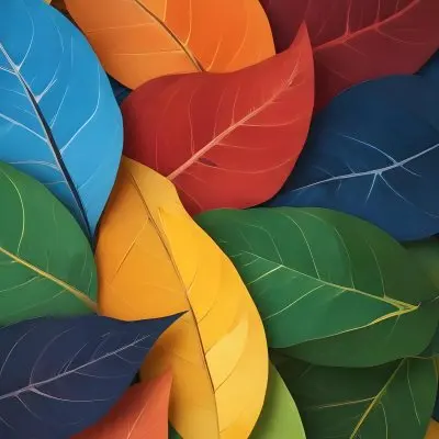 Colorful Abstract Leaves In Various Shades Of Green Yellow Orange Red Blue And Purple Overlapping Each Other 92 536e