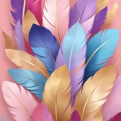 Colorful Feathers In Shades Of Pink Blue And Gold Arranged In A Decorative Pattern 177 80a9