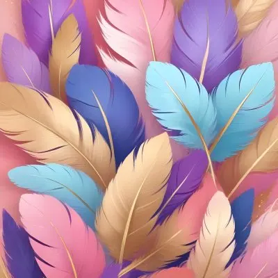 Colorful Feathers In Shades Of Pink Blue And Gold Arranged In A Decorative Pattern 73 B90f