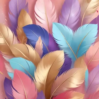 Colorful Feathers In Shades Of Pink Blue And Gold Arranged In A Decorative Pattern 76 495b