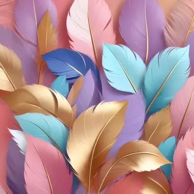 Colorful Feathers In Shades Of Pink Blue And Gold Arranged In A Decorative Pattern 83 887d