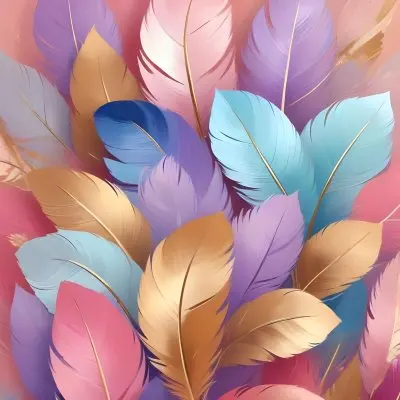 Colorful Feathers In Shades Of Pink Blue And Gold Arranged In A Decorative Pattern 89 Ee2b
