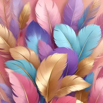 Colorful Feathers In Shades Of Pink Blue And Gold Arranged In A Decorative Pattern 9 2c2e