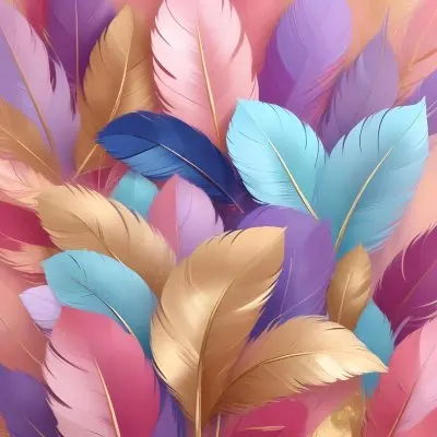 Colorful Feathers In Shades Of Pink Blue And Gold Arranged In A Decorative Pattern 90 2997