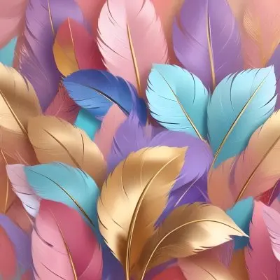 Colorful Feathers In Shades Of Pink Blue And Gold Arranged In A Decorative Pattern 98 6bc2