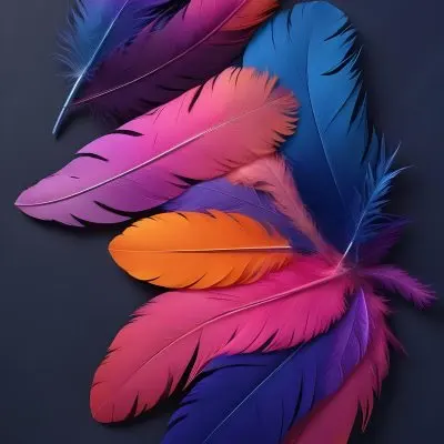 Colorful Feathers In Shades Of Pink Purple Blue And Orange Against A Dark Background 47 33ca