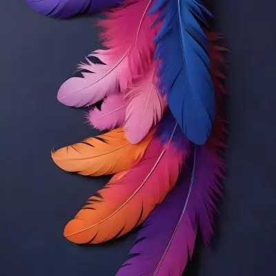 Colorful Feathers In Shades Of Pink Purple Blue And Orange Against A Dark Background 54 7798