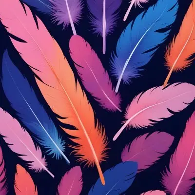 Colorful Feathers In Shades Of Pink Purple Blue And Orange Against A Dark Background 68 209b