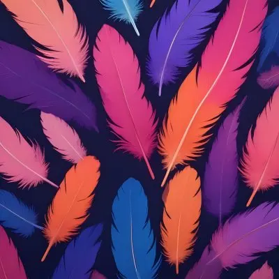 Colorful Feathers In Shades Of Pink Purple Blue And Orange Against A Dark Background 75 1941