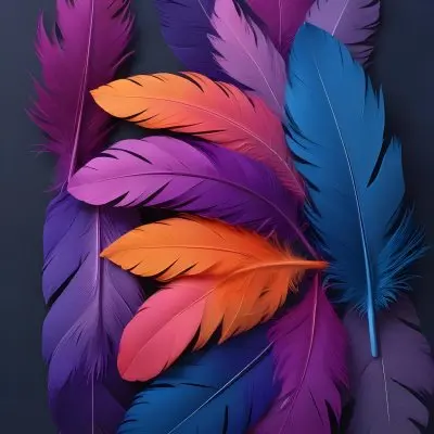 Colorful Feathers In Shades Of Pink Purple Blue And Orange Against A Dark Background 83 30a5