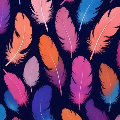 Colorful Feathers In Shades Of Pink Purple Blue And Orange Against A Dark Background 84 B8a6