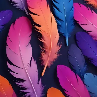 Colorful Feathers In Shades Of Pink Purple Blue And Orange Against A Dark Background 87 6bcd