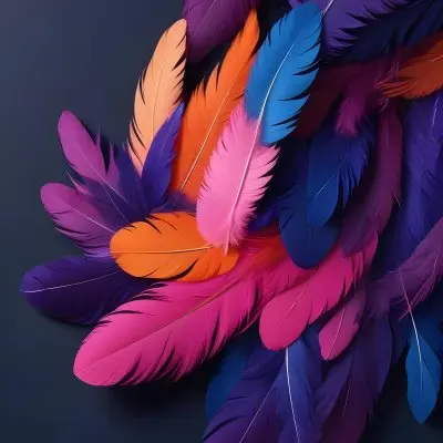 Colorful Feathers In Shades Of Pink Purple Blue And Orange Against A Dark Background 89 1e6c
