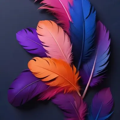 Colorful Feathers In Shades Of Pink Purple Blue And Orange Against A Dark Background 92 10da
