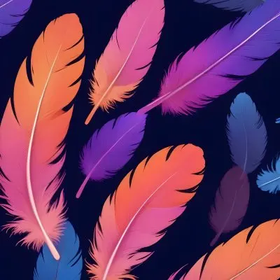 Colorful Feathers In Shades Of Pink Purple Blue And Orange Against A Dark Background 94 Fa71