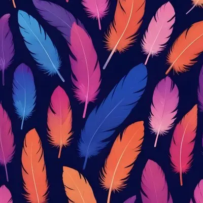Colorful Feathers In Shades Of Pink Purple Blue And Orange Against A Dark Background 95 6986