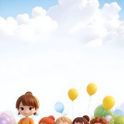 Colorful Flat Illustration Classical Animes A Group Of Six Children With Varying Hair Colors Including Brown Standing Together They Are Smiling And Wearing Colorful Clothing A Woman With Blonde Hair In A Bun Is Als 13 94d6