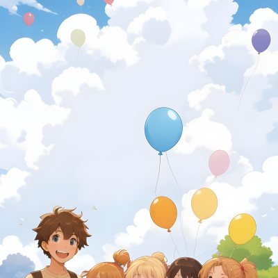 Colorful Flat Illustration Classical Animes A Group Of Six Children With Varying Hair Colors Including Brown Standing Together They Are Smiling And Wearing Colorful Clothing A Woman With Blonde Hair In A Bun Is Als 18 Ebcd