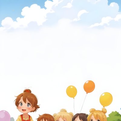 Colorful Flat Illustration Classical Animes A Group Of Six Children With Varying Hair Colors Including Brown Standing Together They Are Smiling And Wearing Colorful Clothing A Woman With Blonde Hair In A Bun Is Als 19 9d31