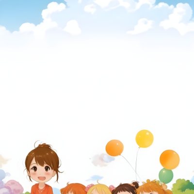 Colorful Flat Illustration Classical Animes A Group Of Six Children With Varying Hair Colors Including Brown Standing Together They Are Smiling And Wearing Colorful Clothing A Woman With Blonde Hair In A Bun Is Als 20 D838