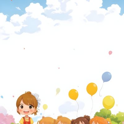 Colorful Flat Illustration Classical Animes A Group Of Six Children With Varying Hair Colors Including Brown Standing Together They Are Smiling And Wearing Colorful Clothing A Woman With Blonde Hair In A Bun Is Als 21 952a