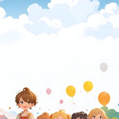 Colorful Flat Illustration Classical Animes A Group Of Six Children With Varying Hair Colors Including Brown Standing Together They Are Smiling And Wearing Colorful Clothing A Woman With Blonde Hair In A Bun Is Als 23 Cbef