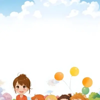 Colorful Flat Illustration Classical Animes A Group Of Six Children With Varying Hair Colors Including Brown Standing Together They Are Smiling And Wearing Colorful Clothing A Woman With Blonde Hair In A Bun Is Als 26 9cc9