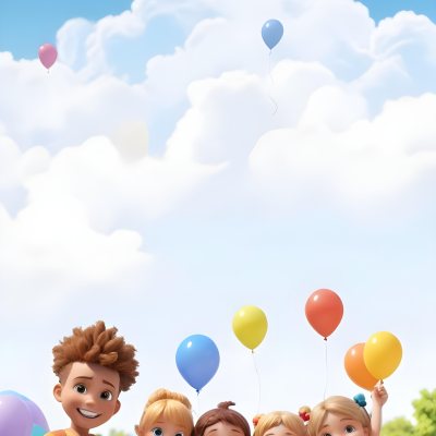 Colorful Flat Illustration Classical Animes A Group Of Six Children With Varying Hair Colors Including Brown Standing Together They Are Smiling And Wearing Colorful Clothing A Woman With Blonde Hair In A Bun Is Als 5 74fe