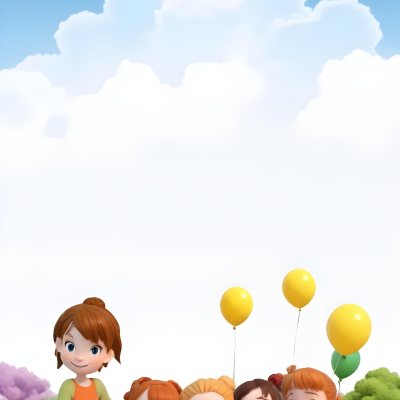 Colorful Flat Illustration Classical Animes A Group Of Six Children With Varying Hair Colors Including Brown Standing Together They Are Smiling And Wearing Colorful Clothing A Woman With Blonde Hair In A Bun Is Als 8 009f