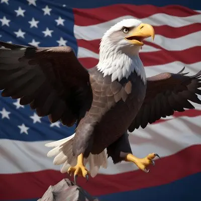 Digital Painting A Bald Eagle With Its Wings Spread Soaring Against A Background Of The American Flag The Eagle Has A Fierce Expression And Its Feathers Are Detailed With Stars And Stripes Representing The Patrio 21 5810