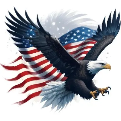 Digital Painting A Bald Eagle With Its Wings Spread Soaring Against A Background Of The American Flag The Eagle Has A Fierce Expression And Its Feathers Are Detailed With Stars And Stripes Representing The Patrio 29 B3cc