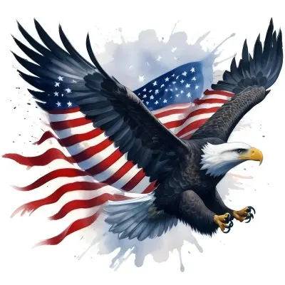 Digital Painting A Bald Eagle With Its Wings Spread Soaring Against A Background Of The American Flag The Eagle Has A Fierce Expression And Its Feathers Are Detailed With Stars And Stripes Representing The Patrio 7 83f9