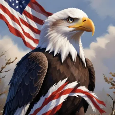 Digital Painting A Bald Eagle With White Head And Tail Feathers Perched On A Branch And Surrounded By An American Flag The Eagle Has A Fierce Expression And Is Depicted In A Patriotic Symbolic Style Bold And Slim 20 Ab0c