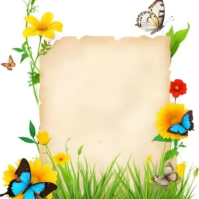 Digital Painting A Blank Parchment Paper Surrounded By Yellow Flowers Green Grass And Colorful Butterflies On A Colorful Background Creating A Vibrant And Natural Frame Bold And Slim Lines Brush Strokes 24 4511