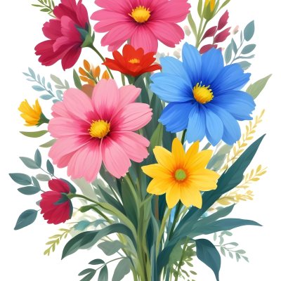 Digital Painting A Bouquet Of Vibrant Flowers Featuring Pink Red Blue And Yellow Blooms With Green Foliage The Flowers Have Large Petals And A Soft Appearance Arranged In A Lush Display Bold And Slim Lines Bru 40 4e0a