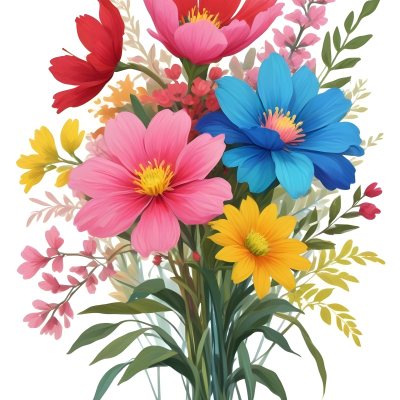 Digital Painting A Bouquet Of Vibrant Flowers Featuring Pink Red Blue And Yellow Blooms With Green Foliage The Flowers Have Large Petals And A Soft Appearance Arranged In A Lush Display Bold And Slim Lines Bru 56 Ee19