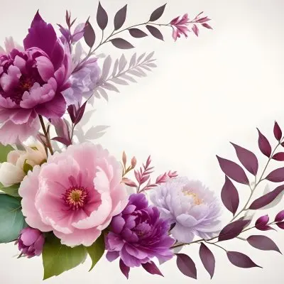 Digital Painting A Bouquet Of Vibrant Pink And Purple Flowers Including Large Peonies Surrounded By Lush Green Leaves And Delicate Floral Accents The Background Is A Soft Neutral Tone Allowing The Colorful Fl 27 314d