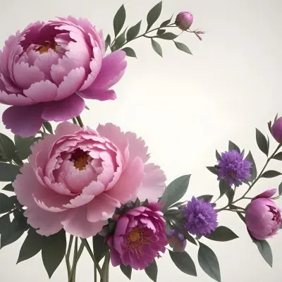 Digital Painting A Bouquet Of Vibrant Pink And Purple Flowers Including Large Peonies Surrounded By Lush Green Leaves And Delicate Floral Accents The Background Is A Soft Neutral Tone Allowing The Colorful Fl 39 Cdc0